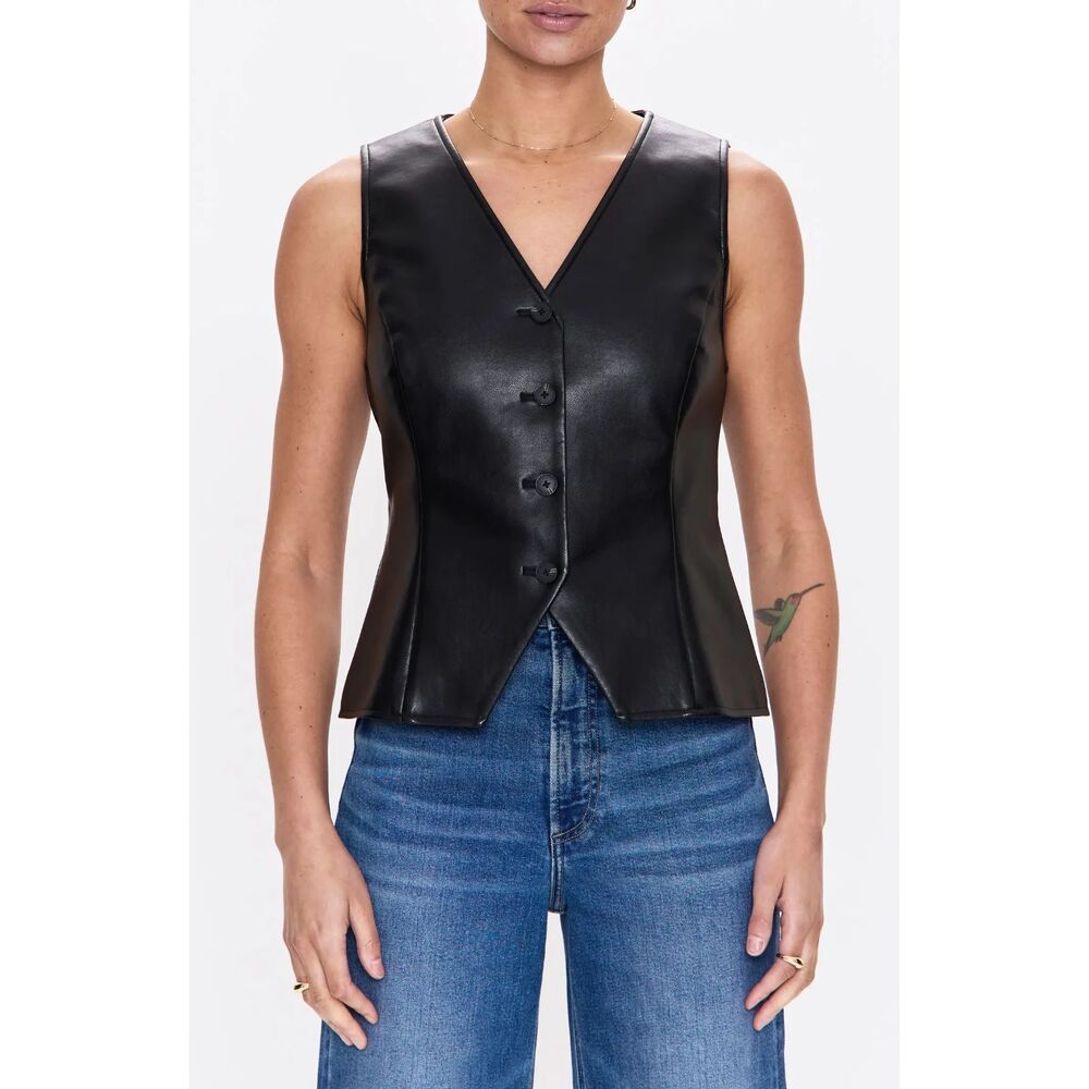 Pistola Black Faux Leather Danica Vest Sleeveless Top Women’s Small
